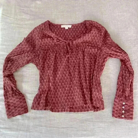 EUC Lovestitch Red and Gold Boho Longsleeve Top Sz M - Picture 1 of 6